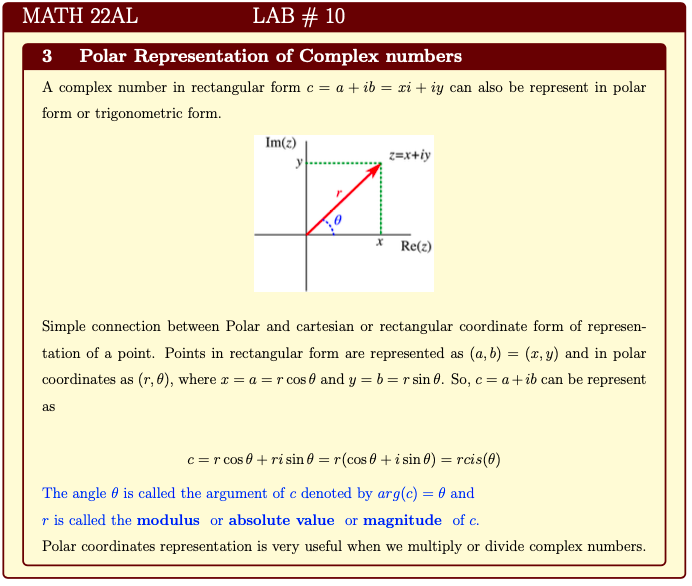 Complex Numbers   Polar Representation
