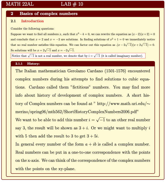 Complex Numbers History