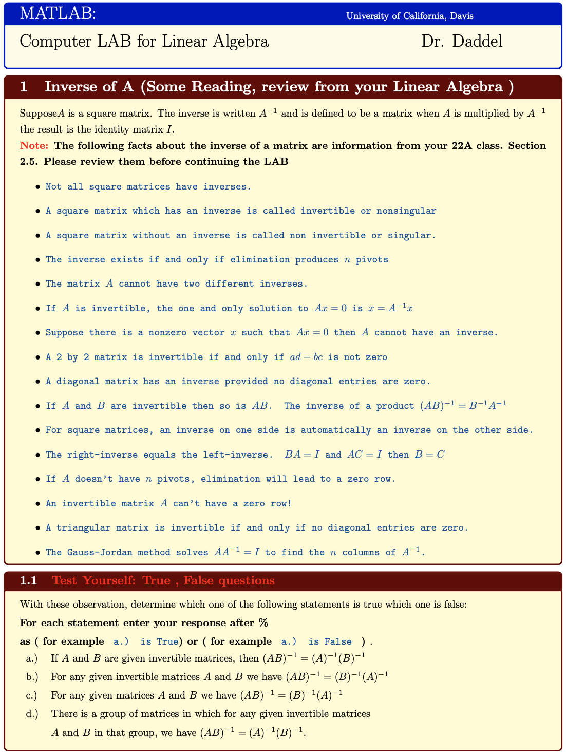 Inverse of A matrix