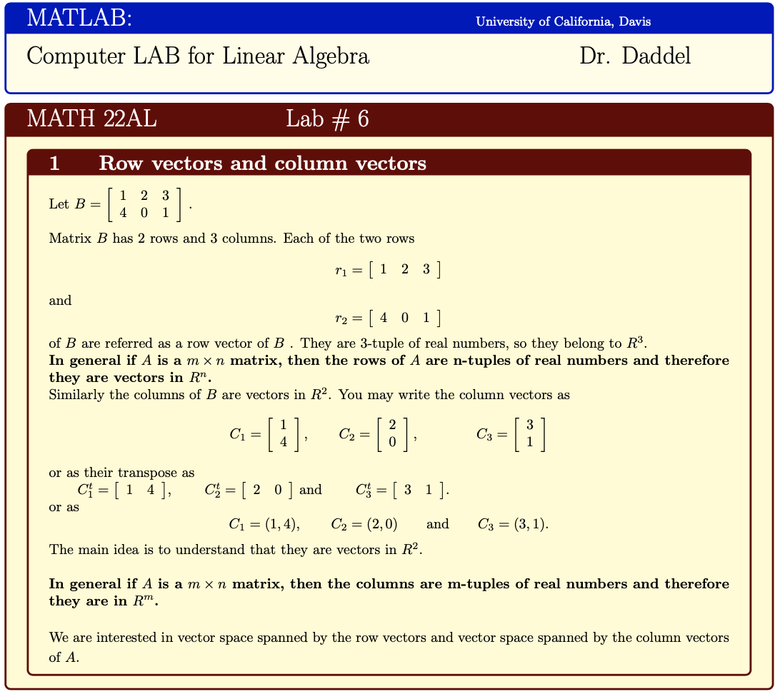 Row and Column Vectors